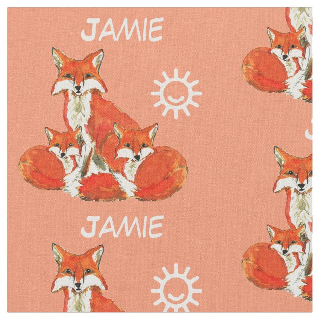 Coral Fox Family Mönster Personlig Namn Tyg (Närbild)