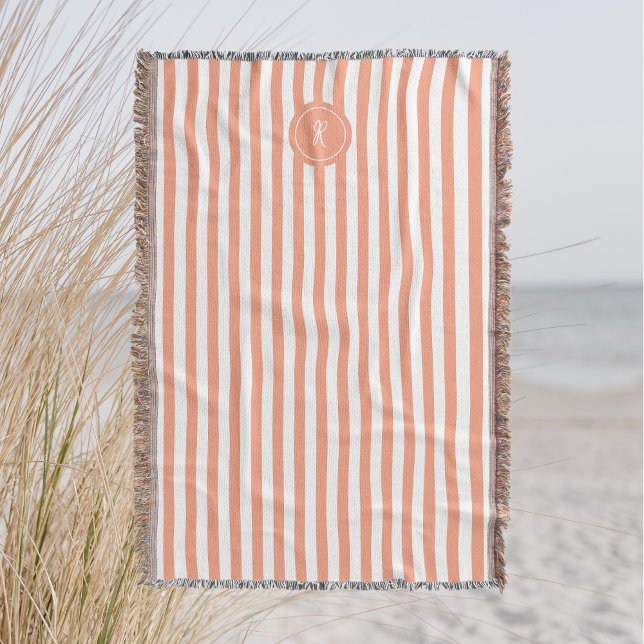 Coral Fransk Beach Rand Personlig Monogram Filt (Skapare uppladdad)