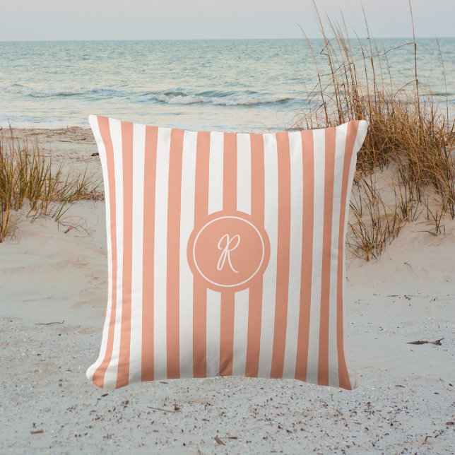 Coral Fransk Beach Rand Personlig Monogram Kudde (Skapare uppladdad)