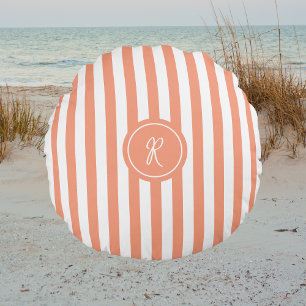Coral Fransk Beach Rand Personlig Monogram Rund Kudde