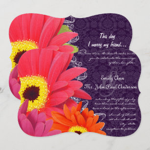 Coral Fuchsia Aubergine Gerbera Daisy Bröllop Inbjudningar