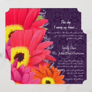 Coral Fuchsia Eggplant Gerber Daisy Bröllop Inbjudningar