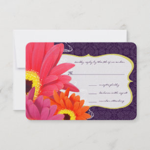 Coral Fuchsia Eggplant Gerber Daisy Bröllop OSA Kort