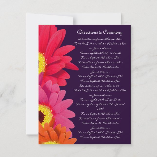 Coral Fuchsia Eggplant Gerber Daisy Direction Card Inbjudningar (Framsida)