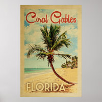 Coral Gables Poster Handflatan Träd Vintage resor