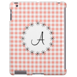 Coral Gingham Check 'Monogram' iPad case
