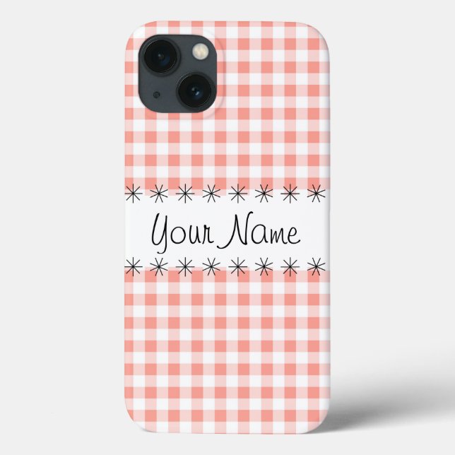 Coral Gingham Check 'Namn' iPad Mini fodral (Baksida)