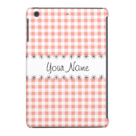 Coral Gingham Check 'Namn' iPad Mini fodral