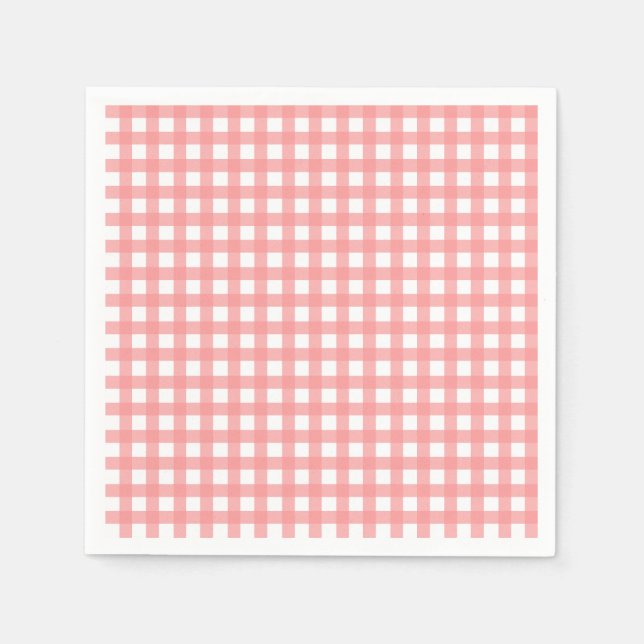 Coral Gingham Papper Napkins Pappersservett (Framsidan)