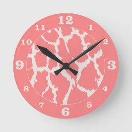 Coral Giraffe Animal Print numrerad Rund Klocka