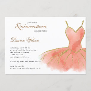 Coral Glitter Gown Quinceanera-inbjudan Inbjudningar