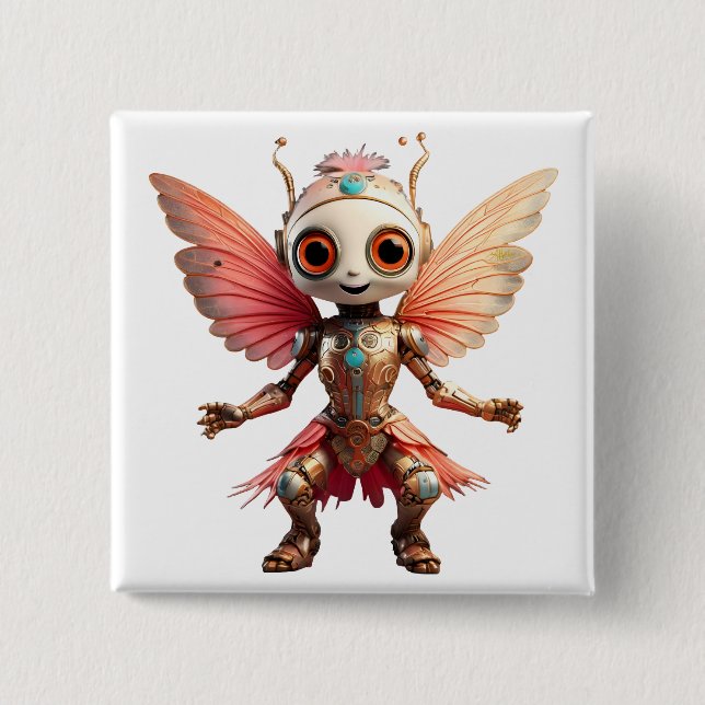Coral Gold Cute Dancing Robot Pixie Knapp (Framsida)