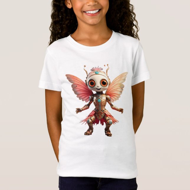 Coral Gold Cute Dancing Robot Pixie T Shirt (Framsida)