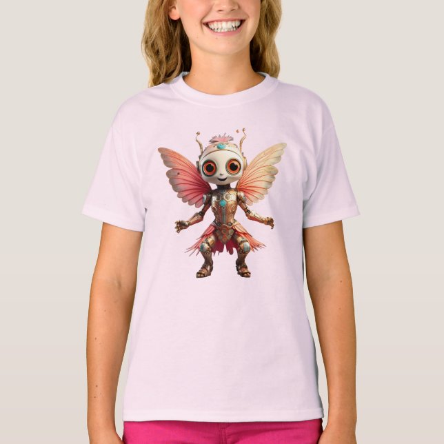 Coral Gold Cute Dancing Robot Pixie T Shirt (Framsida)