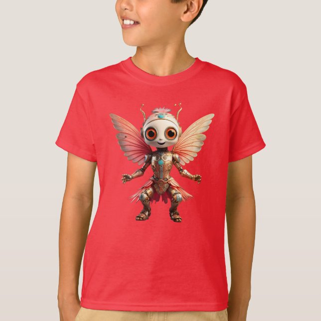 Coral Gold Cute Dancing Robot Pixie T Shirt (Framsida)
