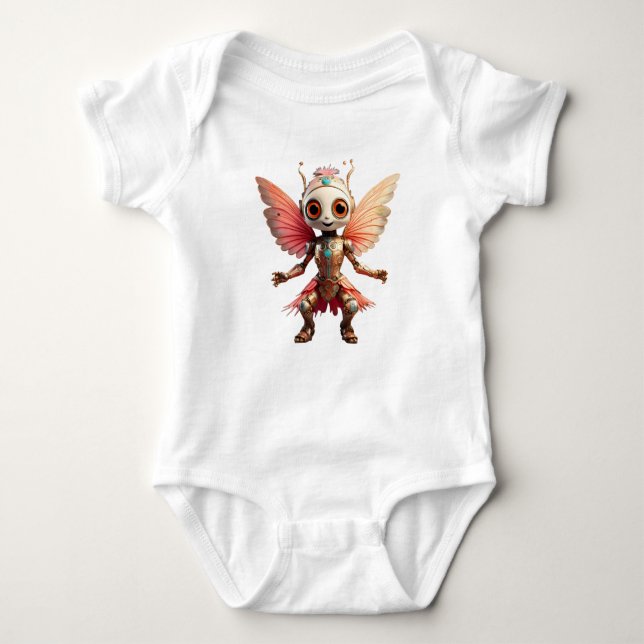 Coral Gold Cute Dancing Robot Pixie T Shirt (Framsida)