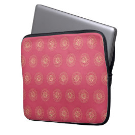 Coral | Golden Zinnia Flower Medallions Laptop Fodral