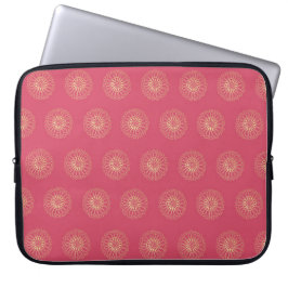 Coral | Golden Zinnia Flower Medallions Laptop Fodral