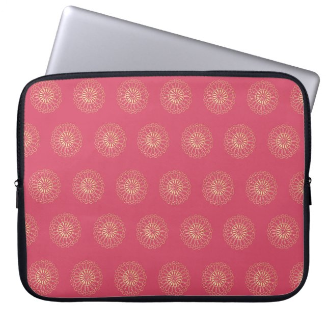 Coral | Golden Zinnia Flower Medallions Laptop Fodral (Framsidan)