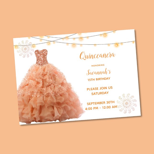 Coral Gown String Ljus Quinceanera Inbjudningar (Skapare uppladdad)
