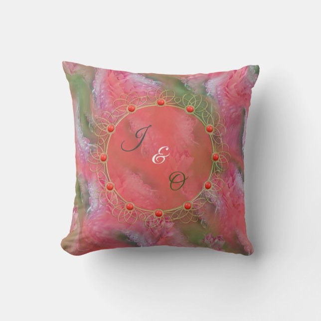 Coral, Grass & Peony-rosa Blooms Dekorativ kudde (Framsida)