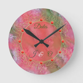 Coral, Grass & Peony-rosa Blooms Dekorativ kudde Rund Klocka