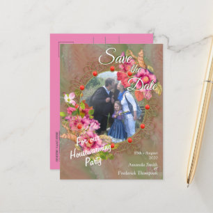Coral, Grass & Peony-rosa Blooms Meddelande Vykort