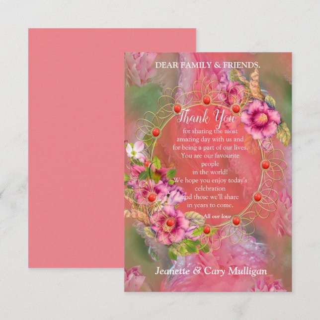 Coral, Grass & Peony-rosa Blooms OSA Kort (Fram/baksida)