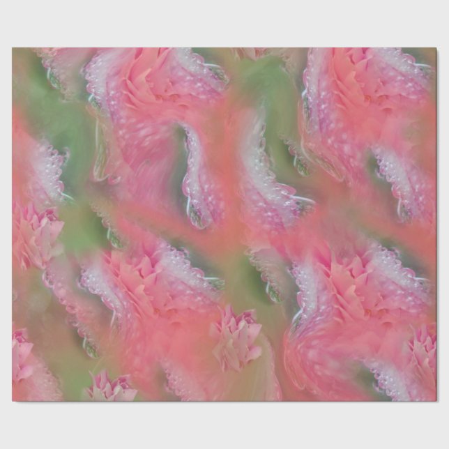 Coral, Grass & Peony-rosa Blooms Presentpapper (Seam)