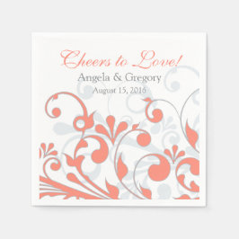 Coral Grått Abtract Blommigt Personlig Bröllop Pappersservett