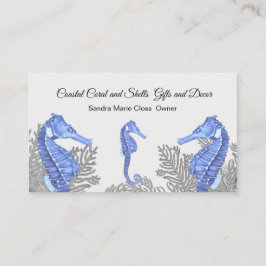 Coral Grått Blue Seahorse Simple Coastal Visitkort