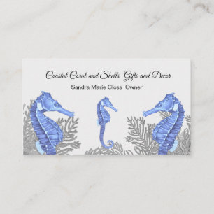 Coral Grått Blue Seahorse Simple Coastal Visitkort