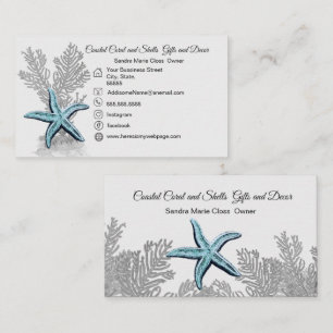 Coral Grått Blue Starfish Simple Coastal Visitkort