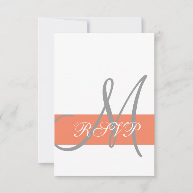 Coral Grått Bröllop OSA-kort | Monogram Namn OSA Kort (Framsida)