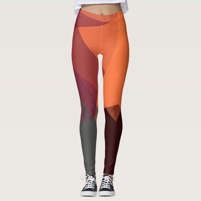 Coral Grått Brown Modern Geometric Mönster Leggings (Framsida)