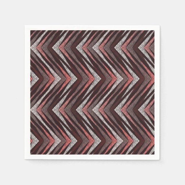 Coral, grått, brun zigzag mönster. pappersservett (Framsidan)