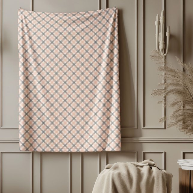 Coral Grått Checkded Blanket for Couch or Bed Fleecefilt (Coral Grey Checkered Blanket for Couch or Bed)