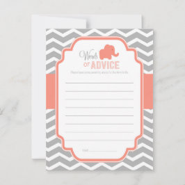 Coral Grått Chevron Elephant Baby Shower Advice Rådkort