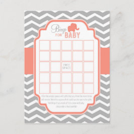 Coral Grått Chevron Elephant Bingo Baby Shower Gam Inbjudan Vykort