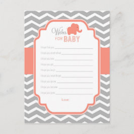 Coral Grått Chevron Elephant Önskemål för Baby Car Rådkort