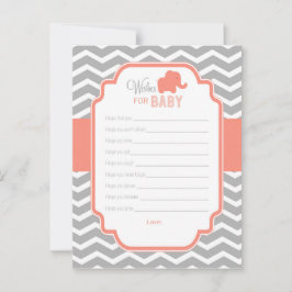 Coral Grått Chevron Elephant Önskemål för Baby Car Rådkort
