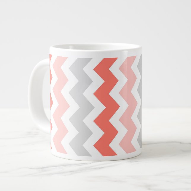 Coral Grått Chevrons Jumbokaffe Mugg Jumbo Mugg (Framsida vänster)