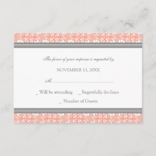 Coral Grått Damask OSA Bröllop Card Kort