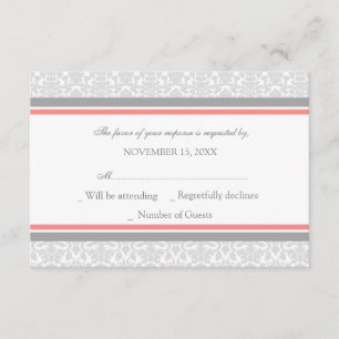 Coral Grått Damask OSA Bröllop Card Kort