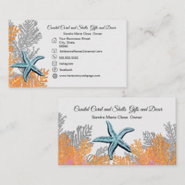 Coral Grått Teal Starfish Simple Coastal Visitkort