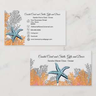Coral Grått Teal Starfish Simple Coastal Visitkort