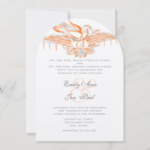 Coral & Grått Vintage Flourish Bird Wedding bjudan Inbjudningar