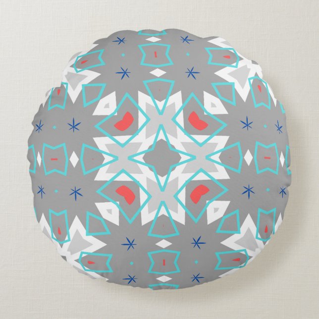 Coral Gray Mandala Pattern | Geometric Floral Boho Rund Kudde (Framsidan)