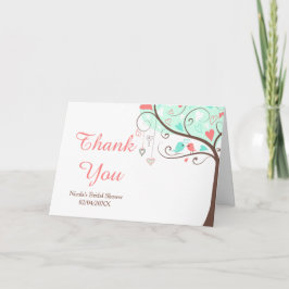 Coral & Green Floral Bird Bridal Shower Thank You Tack Kort