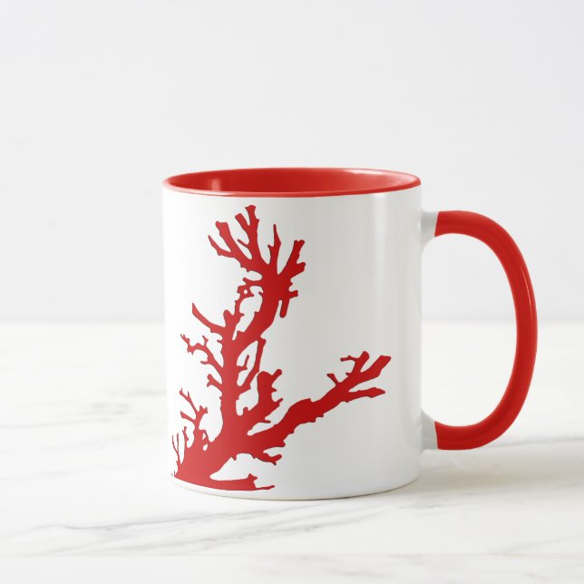 Coral gren - mörk korallröd och vit mugg (Höger)